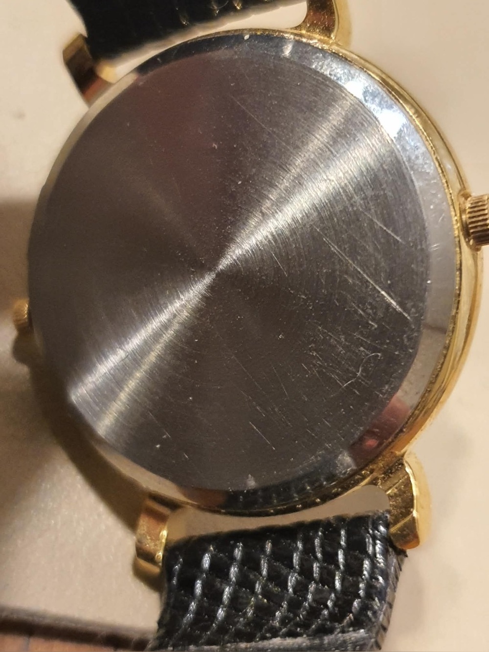 Vtg Montine Quartz Swiss Goldtone/Black Leather Dual Time Women's Watch - Picture 4 of 4